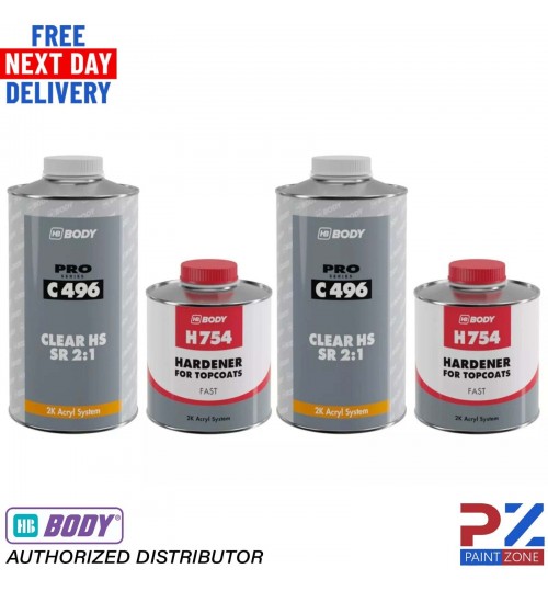 HB BODY 496 2K HS 2:1 CLEAR COAT LACQUER WITH 754 FAST HARDENER - 3LTR KIT